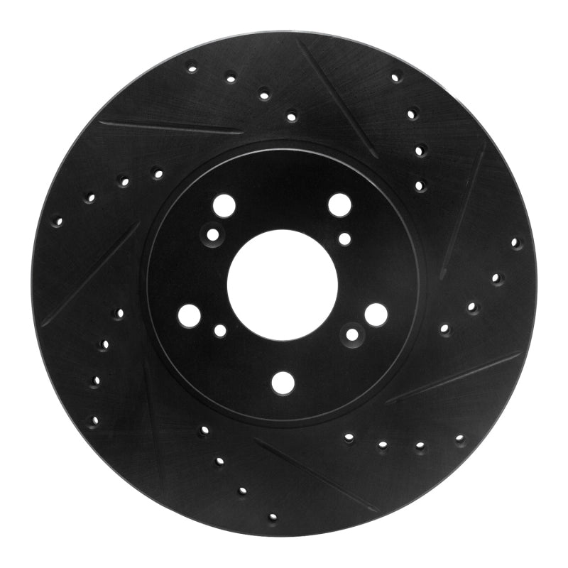 R1 Concepts RNC633-59043R Front Right Drilled and Slotted Black Brake Rotor for Acura