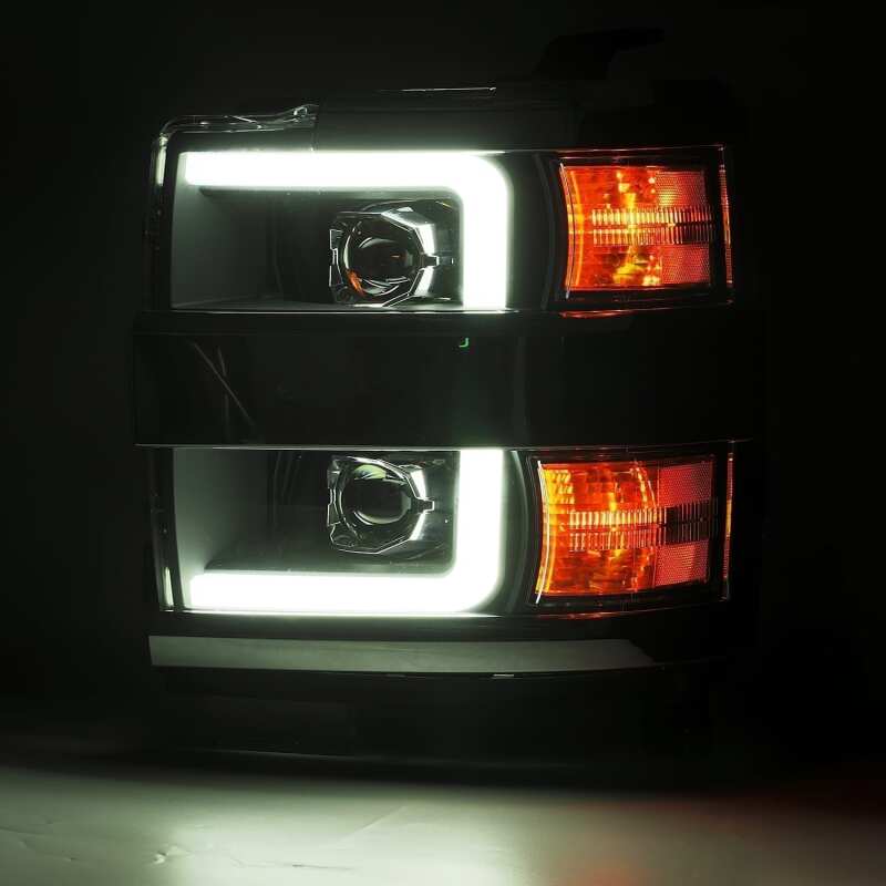 AlphaRex PRO-Series Projector Headlights for 2015–2019 Chevrolet Silverado 2500HD and 3500HD, Plank Style Black Housing