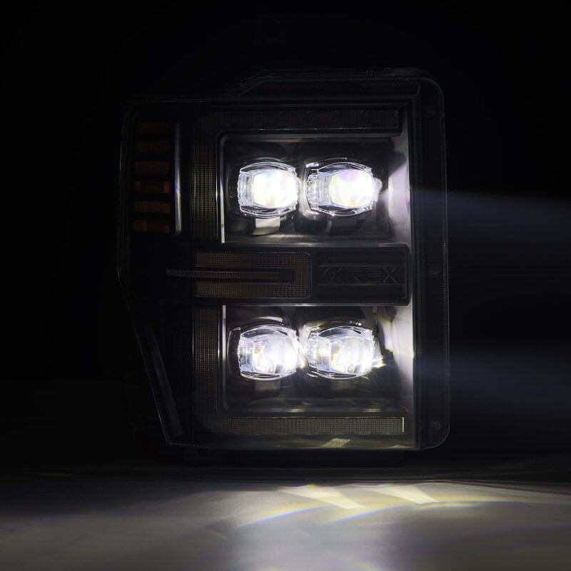 AlphaRex NOVA-Series LED Projector Headlights for 2008–2010 Ford F-250–F-550 Super Duty, Black Housing with Activ Light and Sequential Signal
