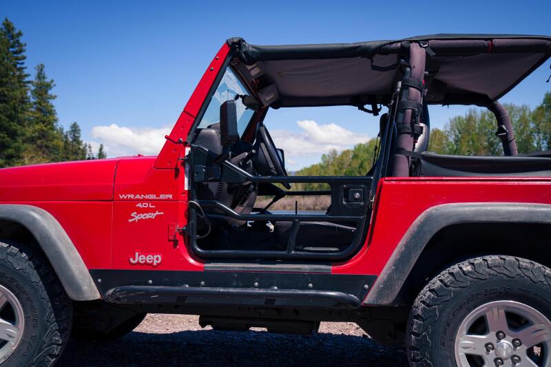 Bestop 97-02 Jeep Wrangler TJ Header Safari Bikini Top in Black Denim