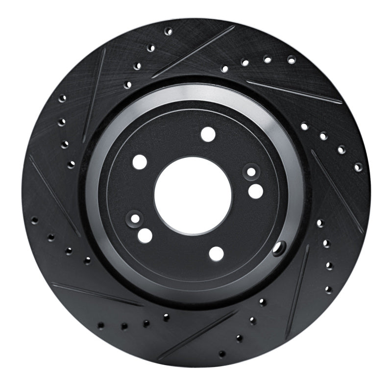 R1 Concepts RNC633-03056L Rear Left Drilled and Slotted Black Brake Rotor for 2018-2023 Genesis G80, G70 and 2022-2023 Kia Stinger