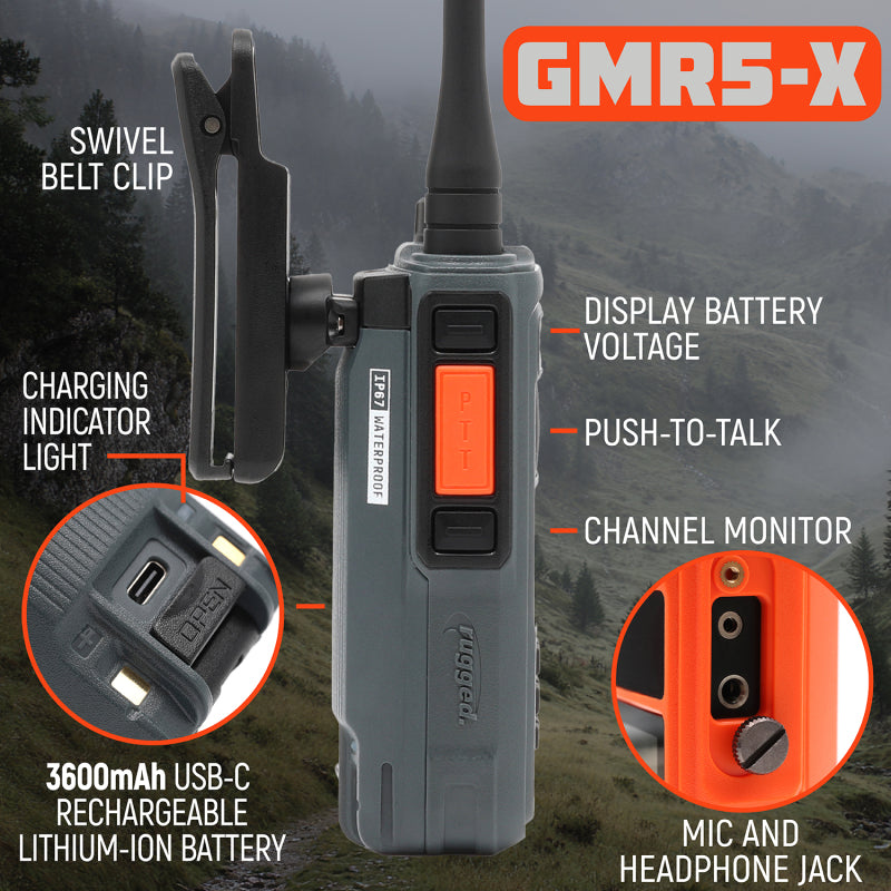 Rugged Radios Waterproof GMRS Handheld Radio with NOAA Alerts – Rugged Radios Part RGDGMR5-X