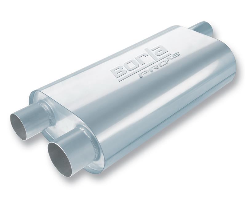 Borla 40474 Universal Transverse Flow Muffler, Single 3-Inch Offset Inlet and Dual 2.5-Inch Offset Outlets