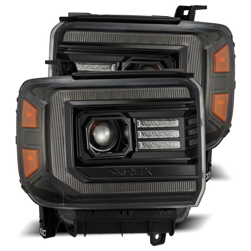 AlphaRex LUXX LED Projector Headlights for 2015-2016 GMC Sierra 2500HD and 3500HD, Alpha Black Plank Style, ARX880614