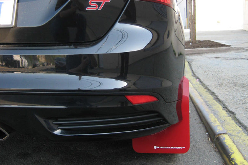 Rally Armor 13+ Ford Focus ST Black Mud Flap w/ Red Logo and Altered Font