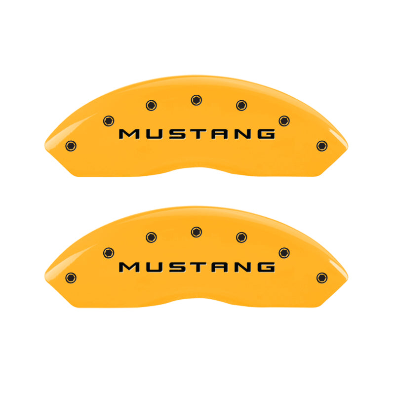MGP 4 Caliper Covers Engraved Front Mustang Engraved Rear 50 Yellow finish black ch
