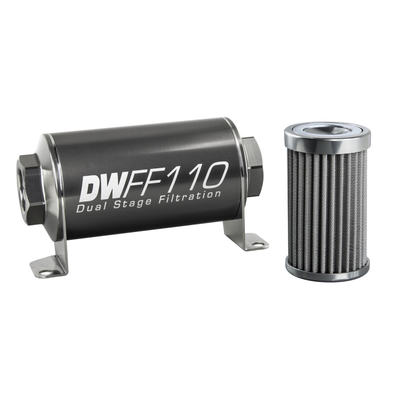 DeatschWerks Stainless Steel 8AN 100 Micron Universal Inline Fuel Filter Housing Kit (110mm)