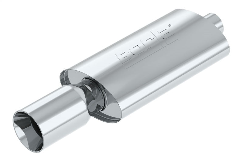 Borla Boomer Thumper Muffler, 2.25-Inch Center Inlet with 4-Inch Round Tip, Part 40057