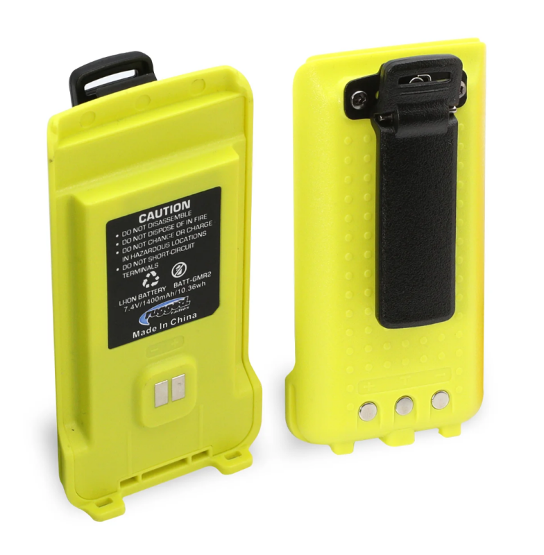 Rugged Radios GMR2 Replacement Battery with 12v Charge Port and Belt Clip Safety Yellow