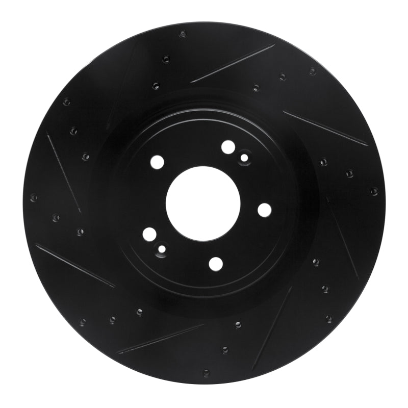 R1 Concepts RNC633-21038L Front Left Drilled and Slotted Black Brake Rotor for Genesis G70 and Kia Stinger