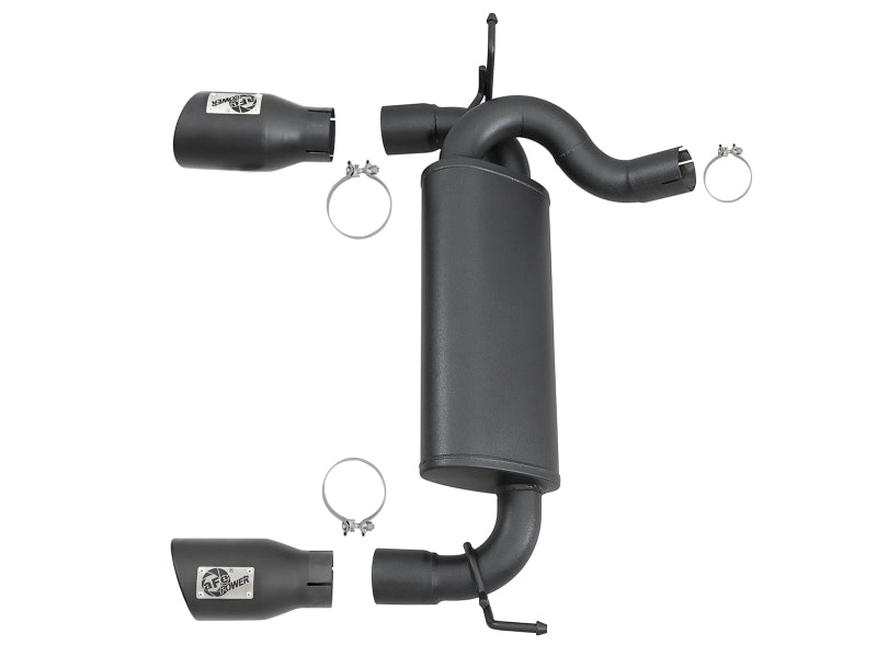 aFe Rebel Series 2.5-Inch 409 Stainless Steel Axle-Back Exhaust with Black Tips, Part 49-48061-B, 2007-2018 Jeep Wrangler JK V6