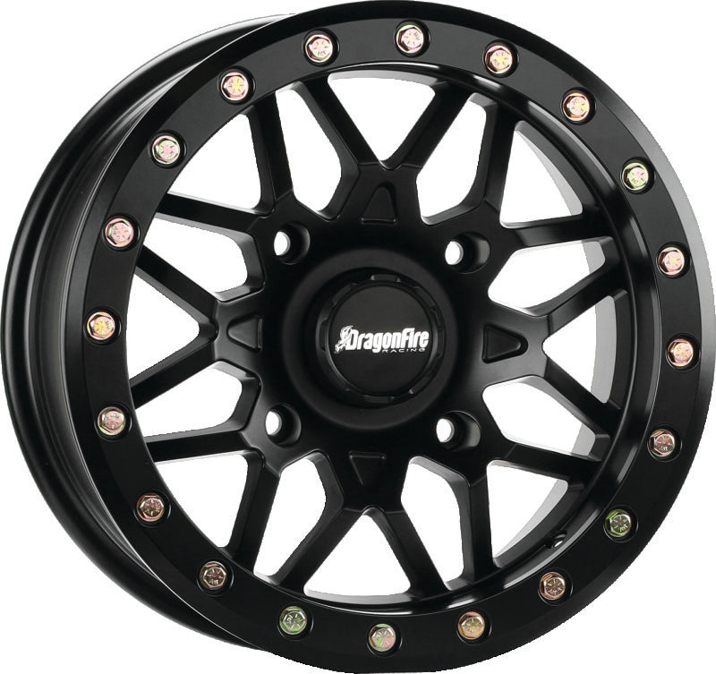 DragonFire Racing DFR Typhon Wheel 14-Inch x 7-Inch, 4x156 Bolt Pattern, 5+2 Offset, Machined Black