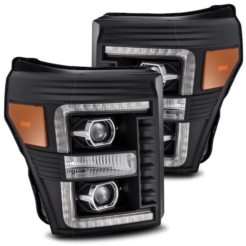 AlphaRex PRO-Series Projector Headlights for 2011-2016 Ford F-250 Super Duty, Plank Style Black, Sequential Signal