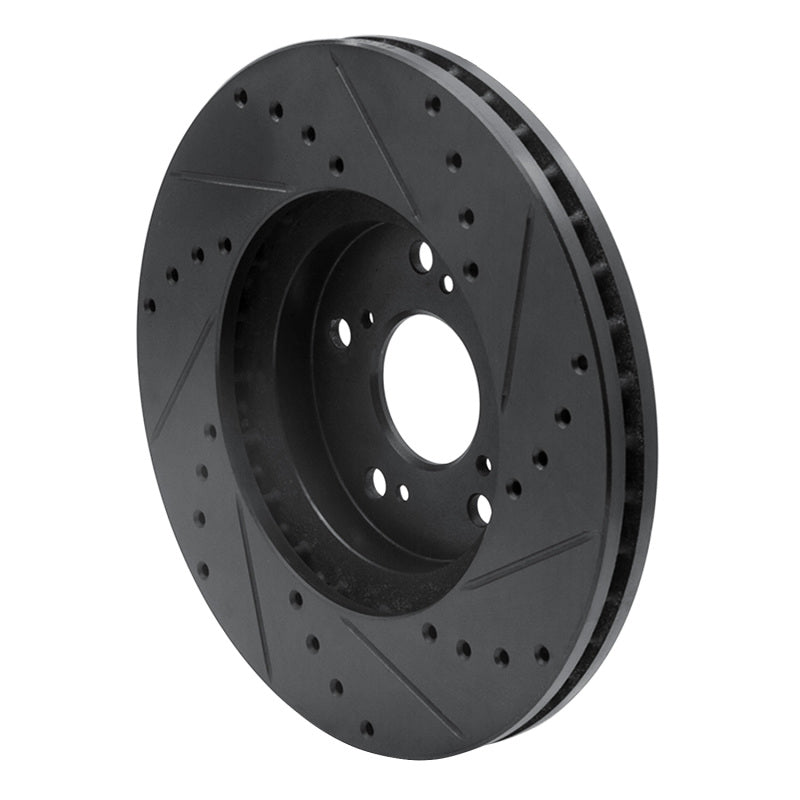 R1 Concepts RNC633-59043L Front Left Drilled and Slotted Black Brake Rotor for Acura