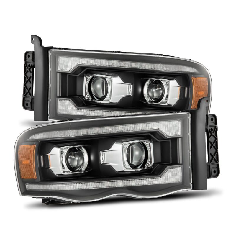 AlphaRex LUXX-Series Projector Headlights for 2002-2005 Dodge Ram 1500, Plank Style Black, Part Number ARX880567