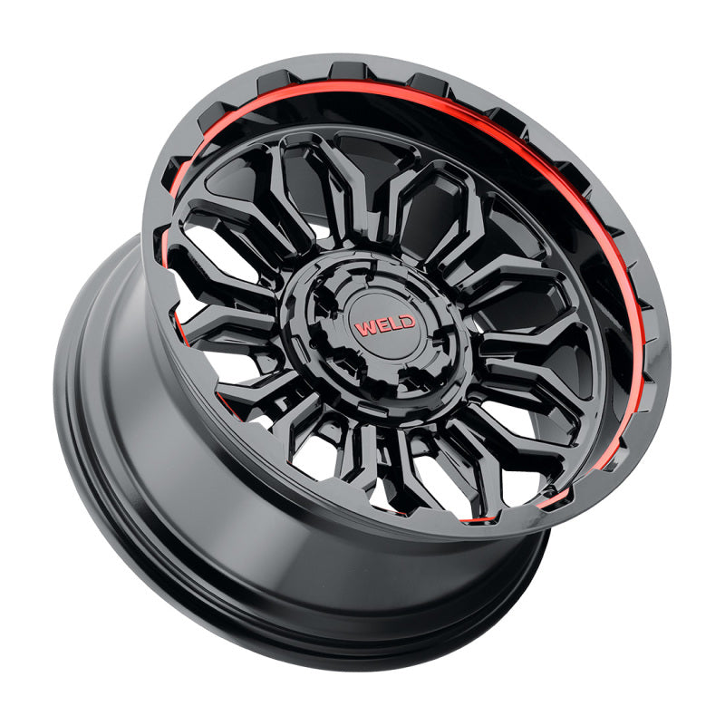 Weld W140 20X10 Flare 6X135 6X139.7 ET-18 BS4.75 Gloss Black MIL Red 106.1