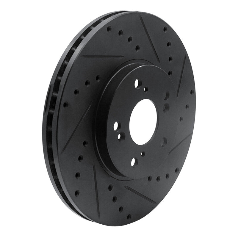 R1 Concepts RNC633-59043R Front Right Drilled and Slotted Black Brake Rotor for Acura
