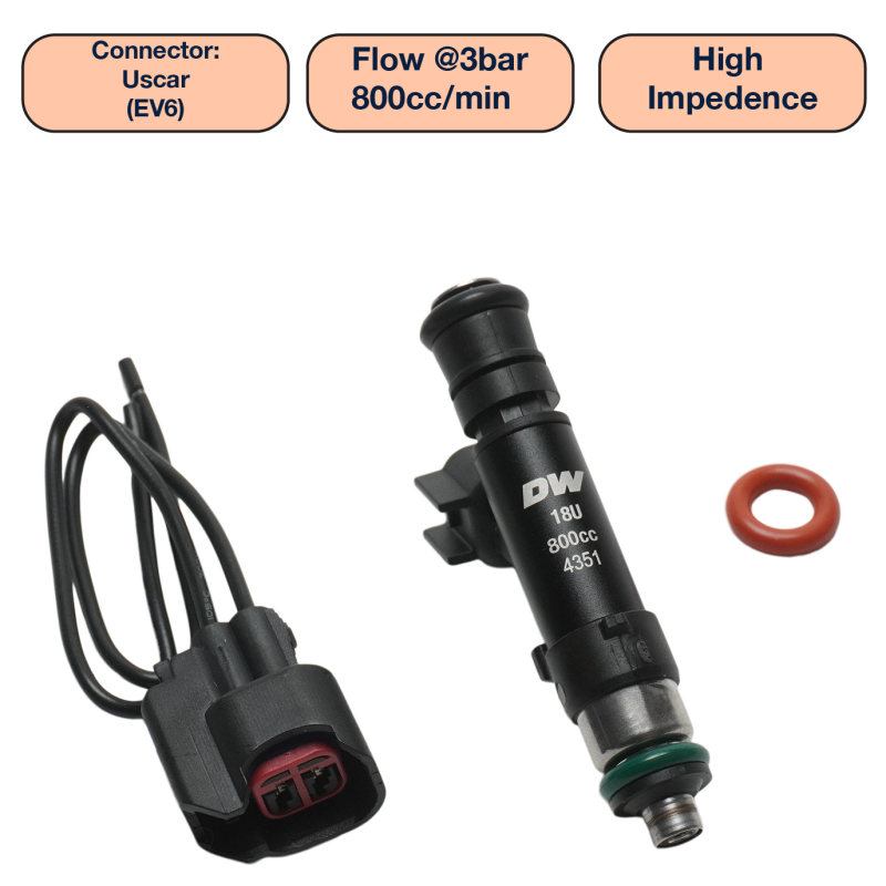 DeatschWerks DW800-60-14-14-1 Universal 800cc Fuel Injector, 60mm Length, 14mm O-Ring Seals