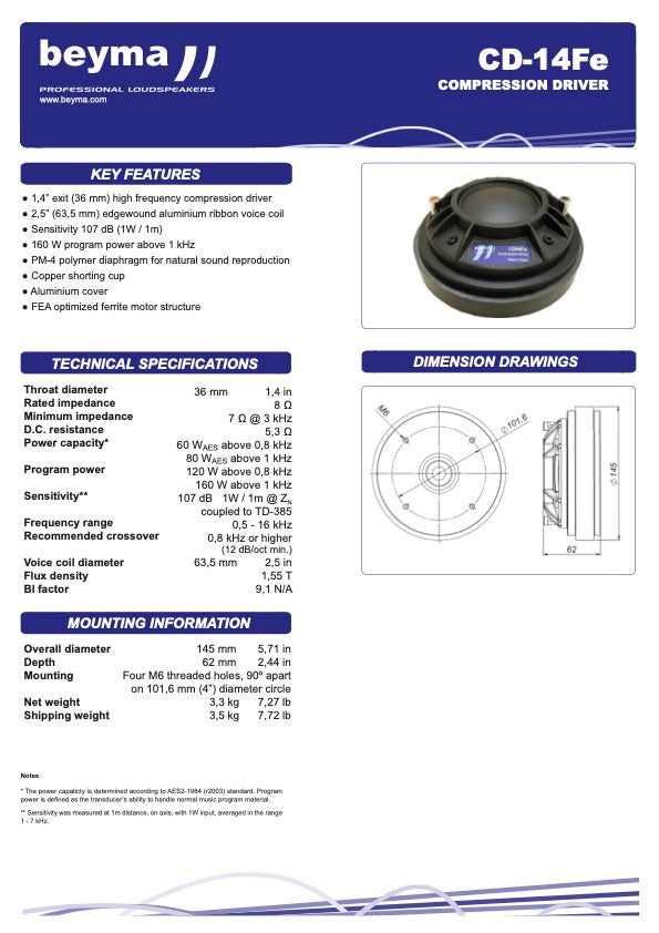Beyma compression driver CD14FE - View 2