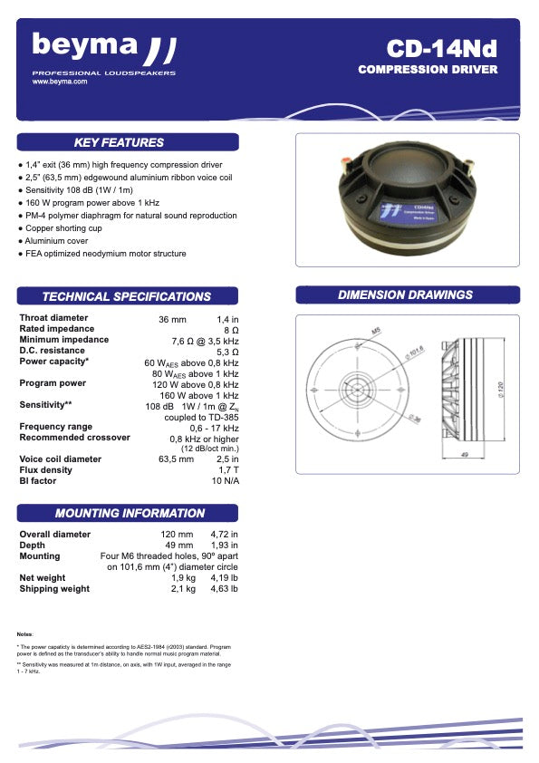 Beyma compression driver CD14Nd - View 2