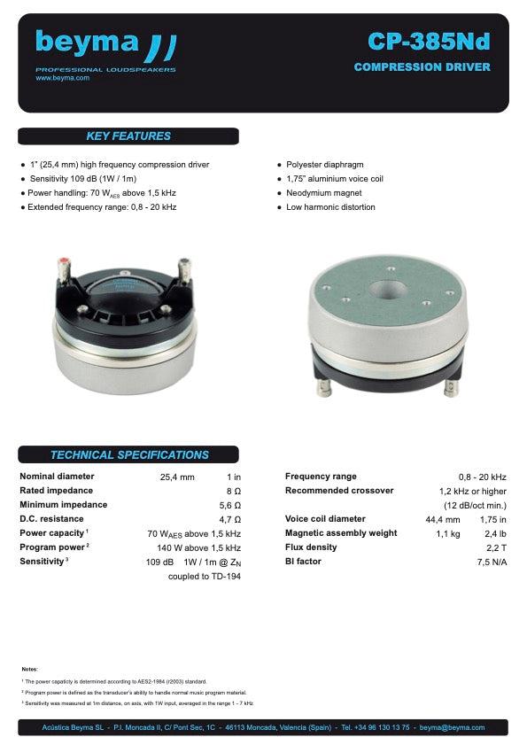 Beyma 1-inch Exit Compression Driver CP-385Nd - View 2