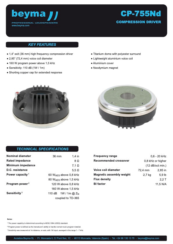 Beyma Compression Driver CP-755Nd - View 2