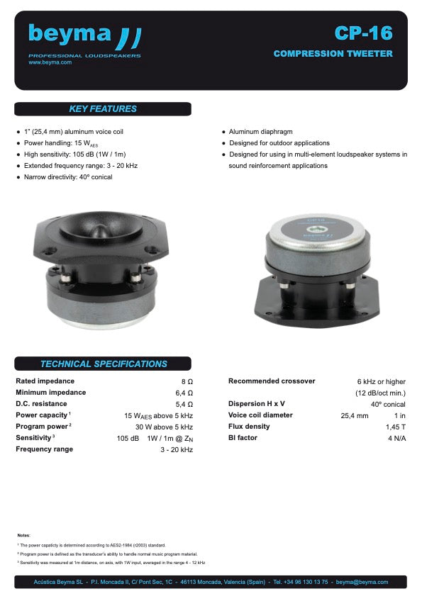Beyma Compression Tweeter CP-16 - View 2
