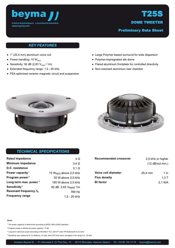 Beyma Dome Tweeter T-25S - View 2