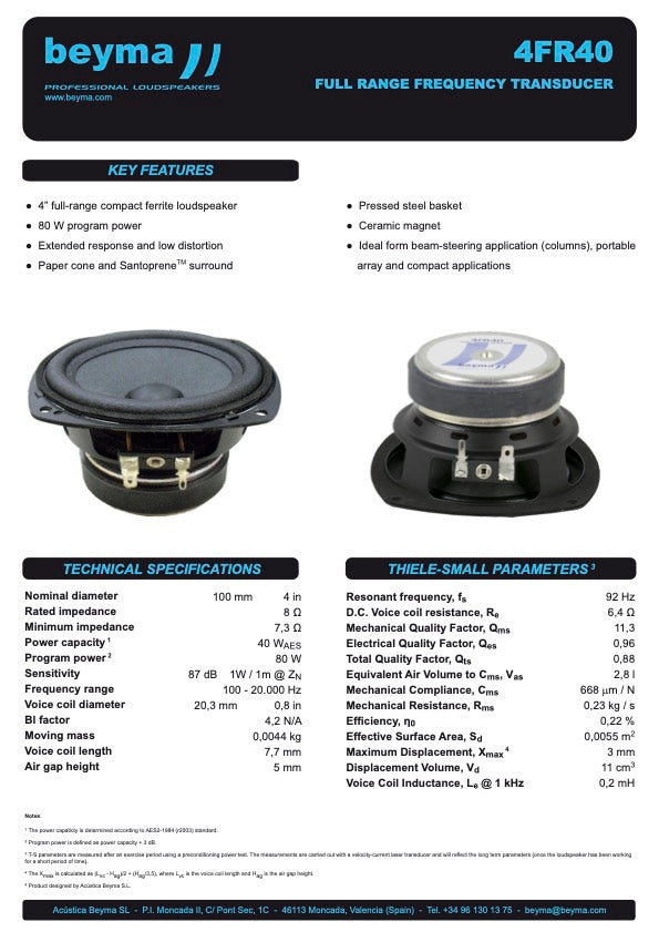 Beyma Full-Range Loudspeaker 4FR40 - View 3