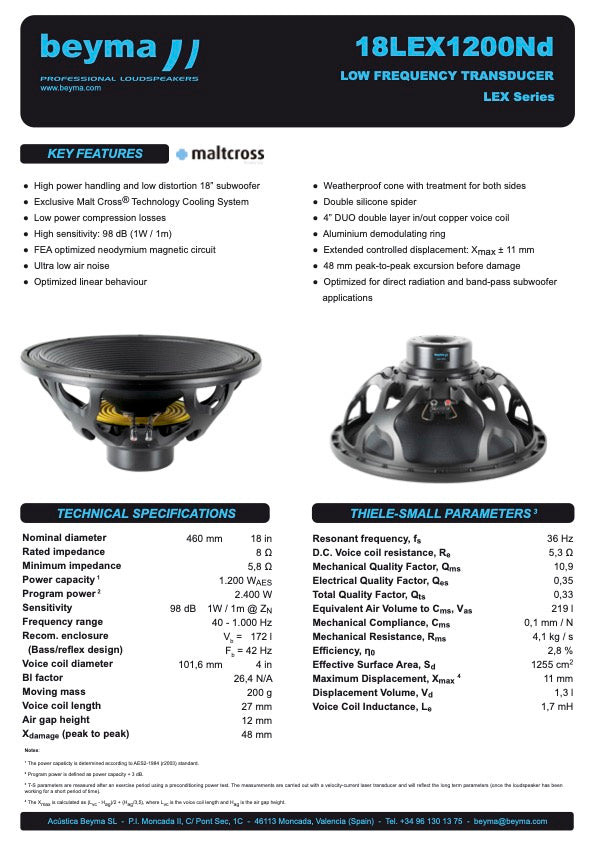 Beyma Loudspeaker 18LEX1200ND 8oh