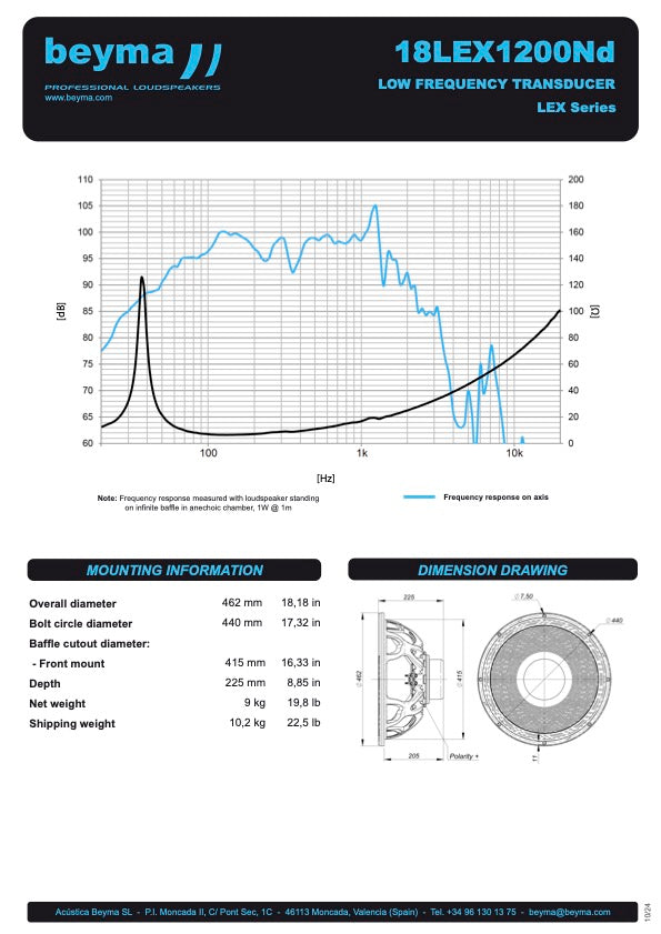 Beyma Loudspeaker 18LEX1200ND 8oh