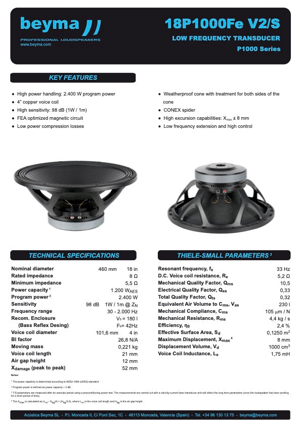 Beyma Loudspeaker 18P1000FEV2/S 8 oh - View 3