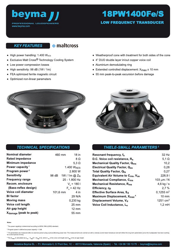 Beyma Loudspeaker 18PW1400FE/S 8 oh - View 3