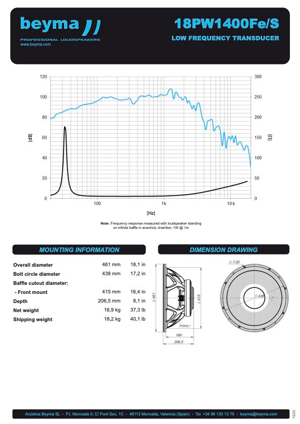 Beyma Loudspeaker 18PW1400FE/S 8 oh - View 4