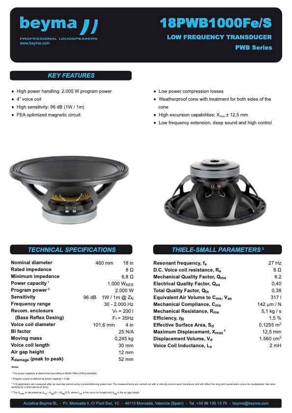 Beyma Loudspeaker 18PWB1000FE/S 8 ohm - View 3