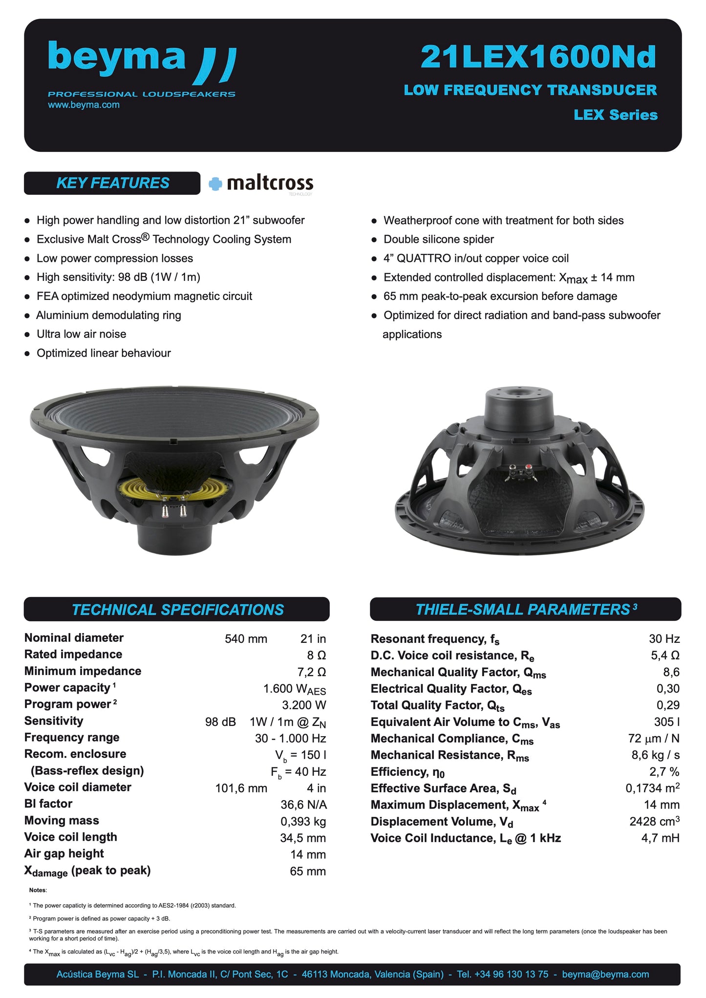 Beyma Loudspeaker 21LEX1600Nd