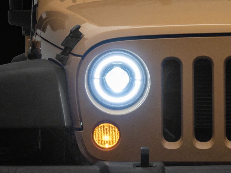 Raxiom Jeep Wrangler JK 07-08 Hi Output LED Headlights with Angel Eye DRL - Black Housing and Clear Lens