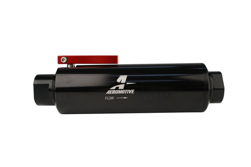 Aeromotive 12332 In-Line Fuel Filter with Shutoff Valve, 100-Micron Stainless Steel Element, AN-12 ORB Ports