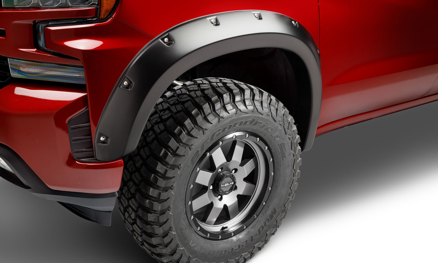 Bushwacker - 40992-02 - Fender Flare -  40992-02 Black Pocket/Rivet Style Smooth Finish 4-Piece Fender Flare Set for 19-23 Chevrolet Silverado 1500; 2022 Chevrolet Silverado 1500 LTD - P/N: 40992-02