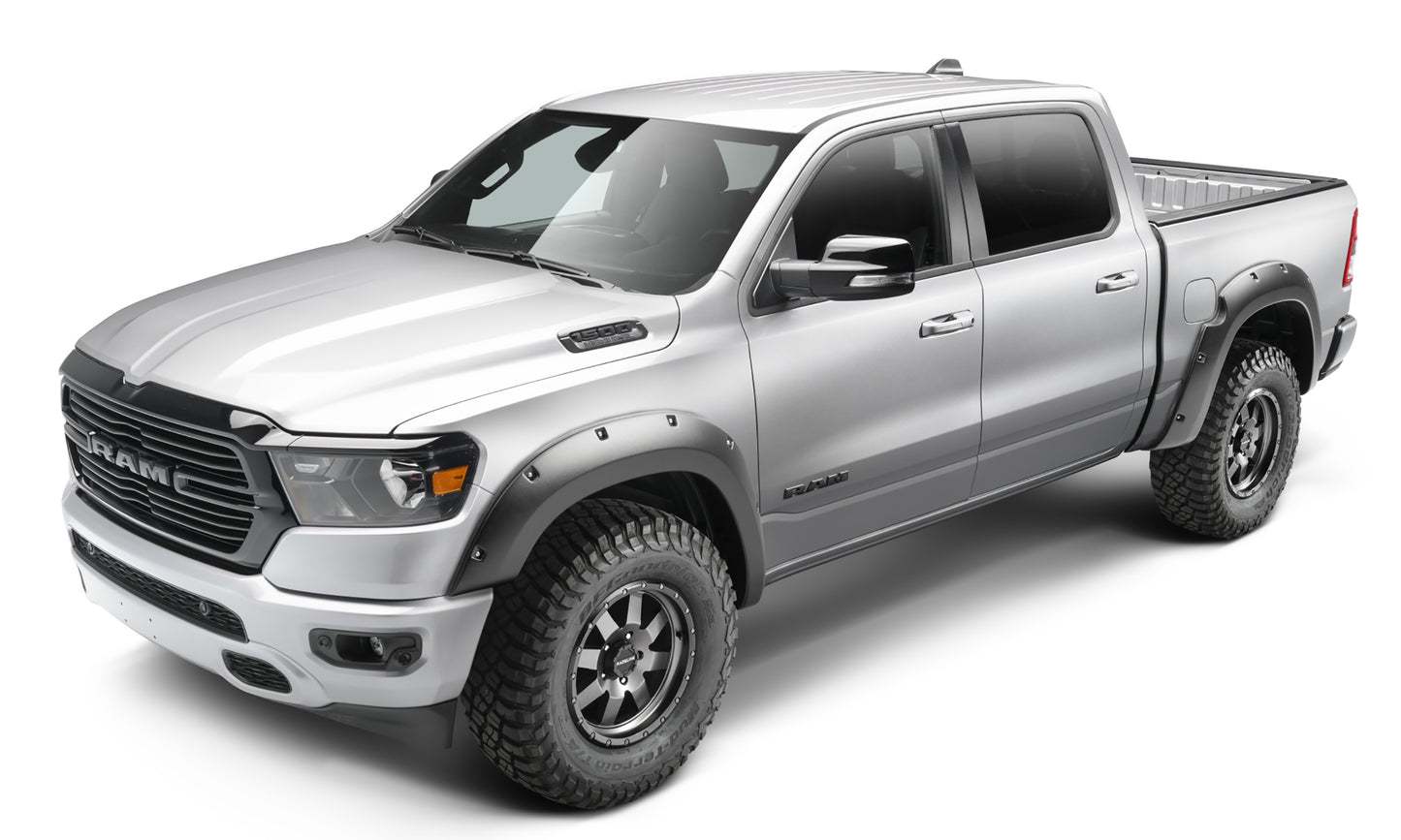 Bushwacker - 50924-02 - Fender Flare -  50924-02 Black Pocket/Rivet Style Smooth Finish 4-Piece Fender Flare Set for 2019-2022 Ram 1500; Will not fit Rebel and TRX models - P/N: 50924-02