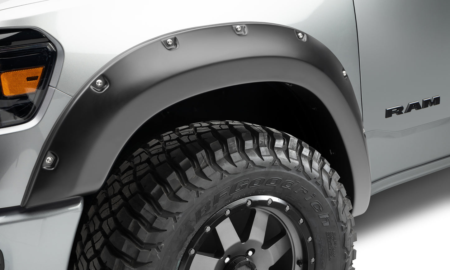 Bushwacker - 50924-02 - Fender Flare -  50924-02 Black Pocket/Rivet Style Smooth Finish 4-Piece Fender Flare Set for 2019-2022 Ram 1500; Will not fit Rebel and TRX models - P/N: 50924-02