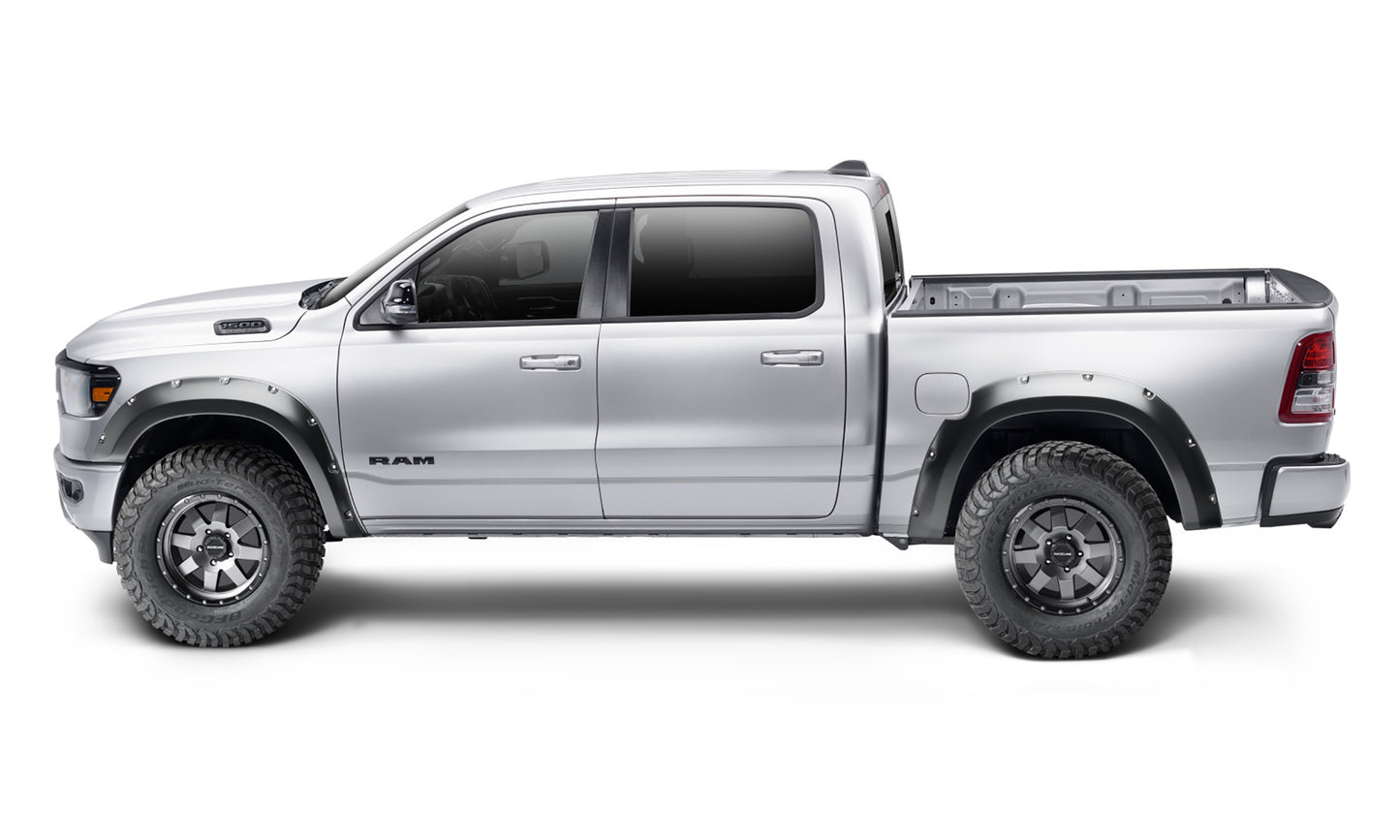 Bushwacker - 50054-02 - Fender Flare -  50054-02 Black Pocket/Rivet Style Smooth Finish Rear Fender Flares for 2019-2022 Ram 1500; Will not fit Rebel and TRX models - P/N: 50054-02