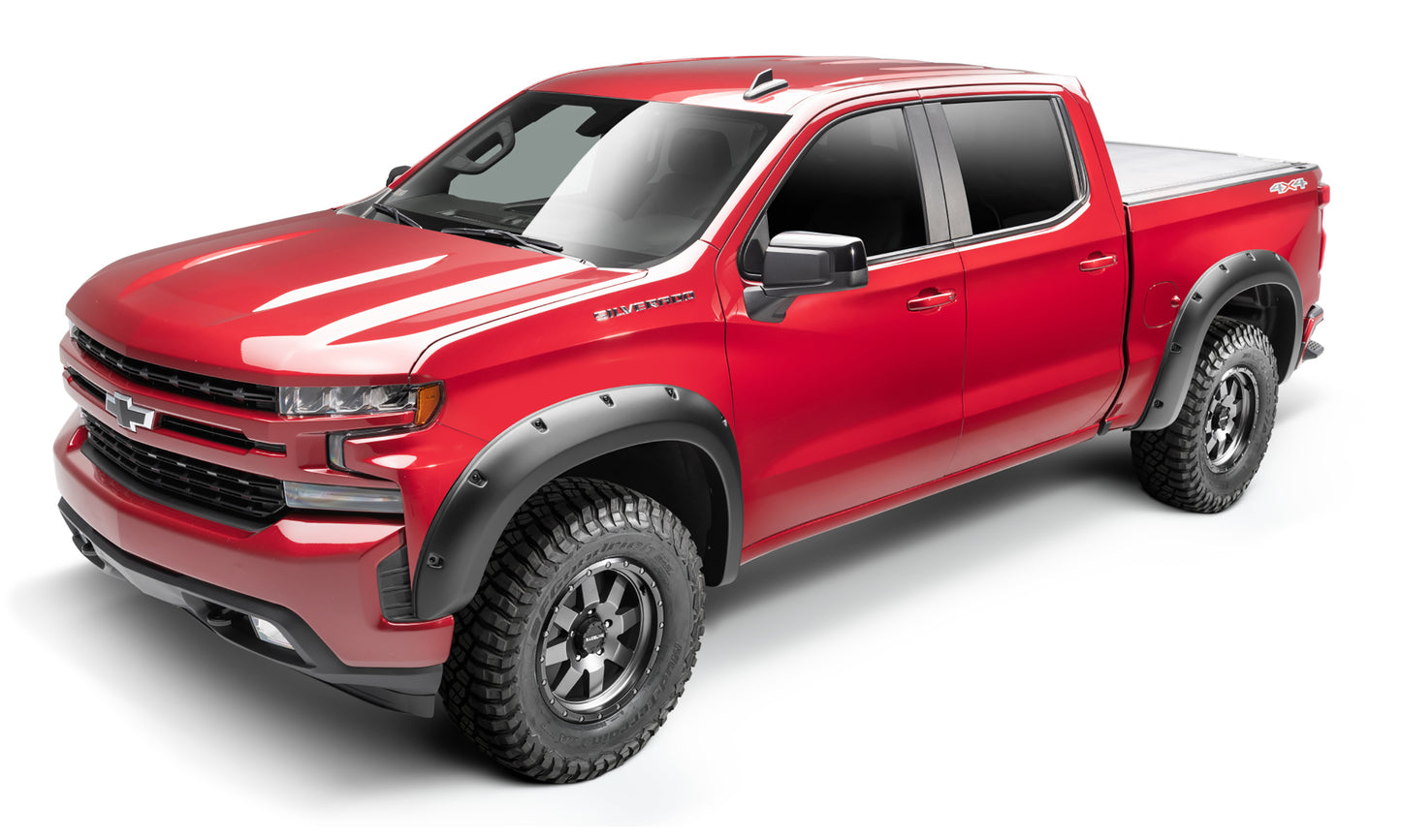 Bushwacker - 48140-08 - Fender Flare -  48140-08 Black Forge Pocket/Rivet Textured Finish 4-Pc Fender Flare Set for 19-21 Chevrolet Silverado 1500, 2022 Chevrolet Silverado 1500 LTD - P/N: 48140-08