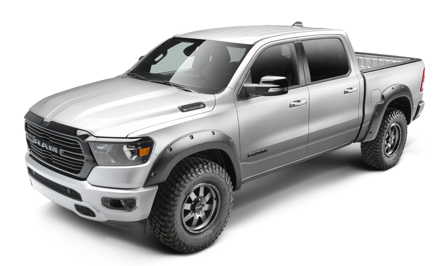 Bushwacker - 58131-08 - Fender Flare -  58131-08 Black Forge Pocket/Rivet Textured Finish 4-Pc Fender Flare Set for 19-22 Ram 1500; Will not fit Rebel and TRX models - P/N: 58131-08