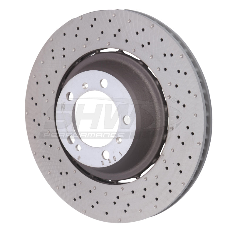 SHW 14-19 Porsche 911 Turbo 3.8L w/o Ceramic Brakes Left Rear Drilled-Dimpled LW Brake Rotor