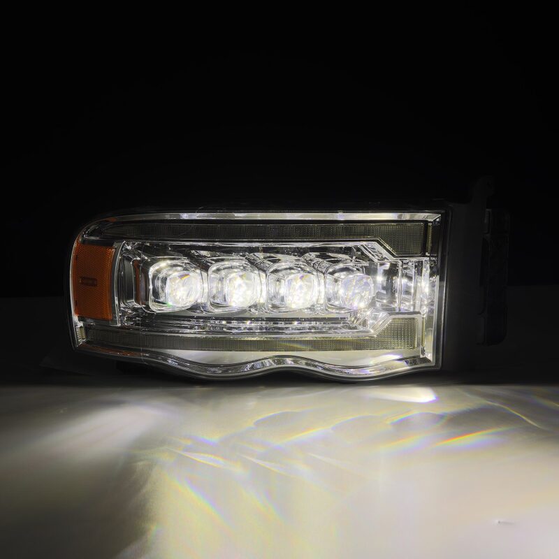 AlphaRex NOVA LED Projector Headlights for 2002-2005 Dodge Ram 1500, Plank Style Chrome, Activ Light and Sequential Signal