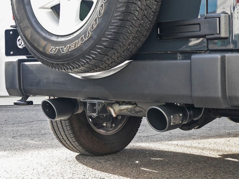 aFe Rebel Series 2.5-Inch 409 Stainless Steel Axle-Back Exhaust with Black Tips, Part 49-48061-B, 2007-2018 Jeep Wrangler JK V6
