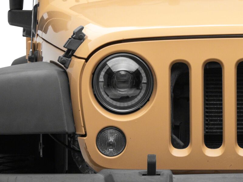 Raxiom Jeep Wrangler JK 07-08 Hi Output LED Headlights with Angel Eye DRL - Black Housing and Clear Lens