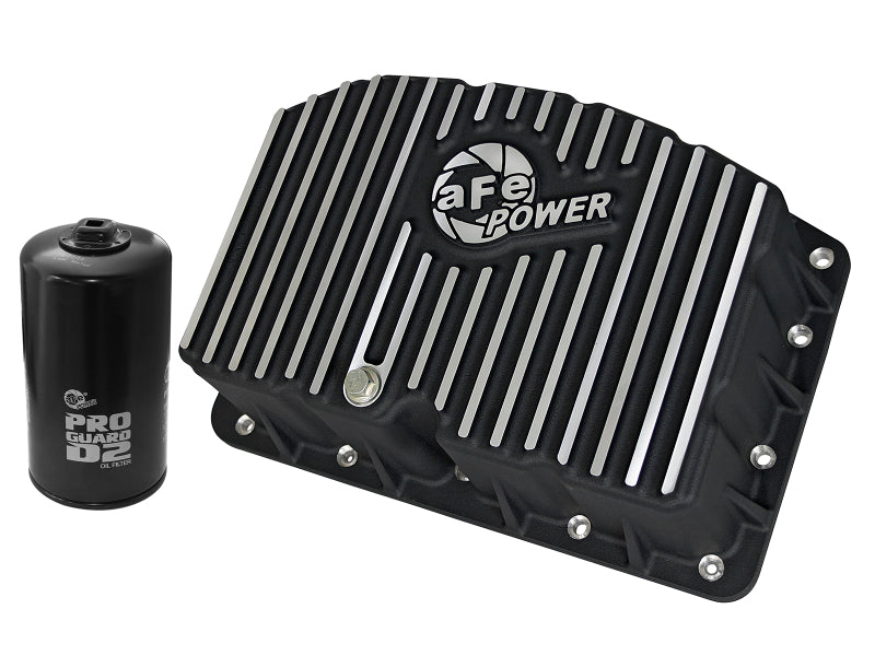aFe Power Pro Series Engine Oil Pan, Black with Machined Fins, Part Number 46-70322, Ford Power Stroke 6.7L Diesel
