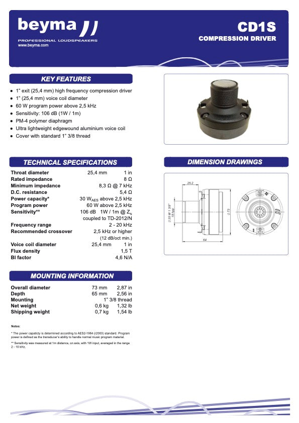 Beyma CD1S compression driver - View 2